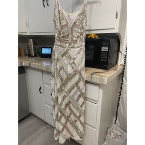 ASOS Embellished Sequin Midi Dress White Spaghetti Strap Open Back Formal Gown
